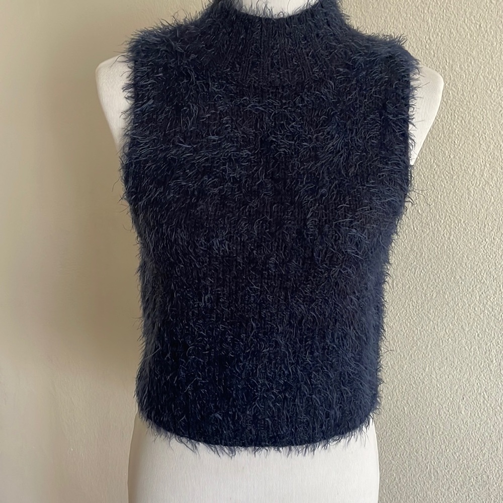 Medium Navy blue imitation angora hair mock neck.